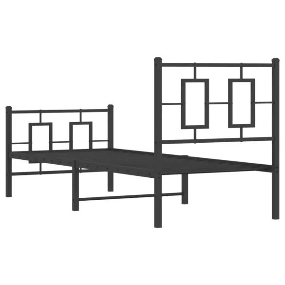 fekete fém ágykeret fej- és lábtámlával 75 x 190 cm