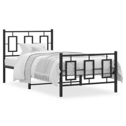 fekete fém ágykeret fej- és lábtámlával 90 x 200 cm