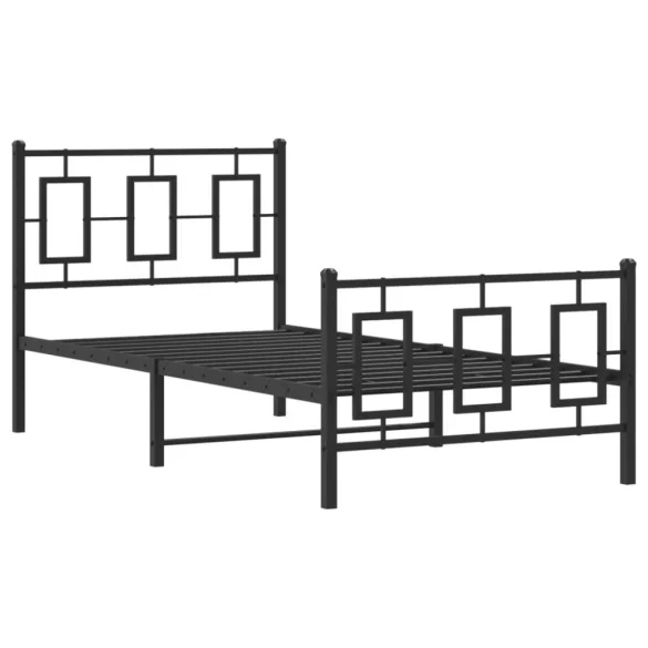 fekete fém ágykeret fej- és lábtámlával 90 x 200 cm