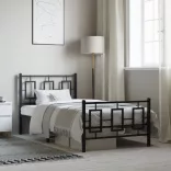 fekete fém ágykeret fej- és lábtámlával 90 x 200 cm