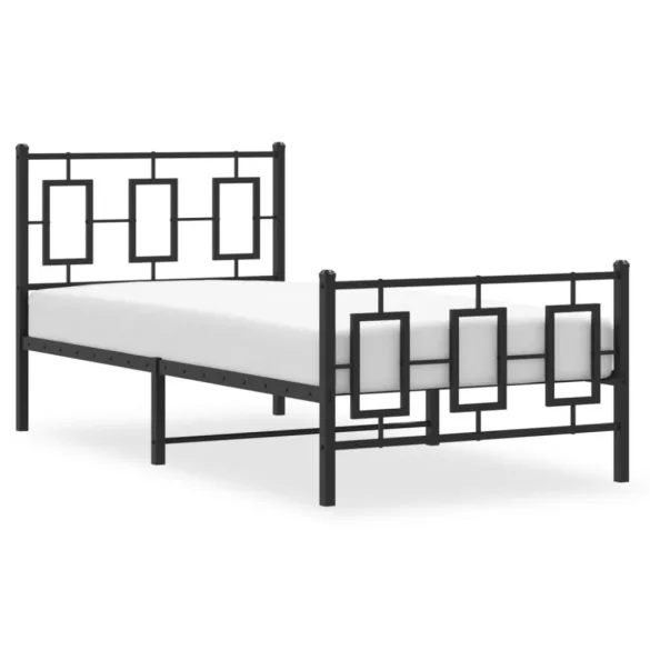 fekete fém ágykeret fej- és lábtámlával 90 x 200 cm