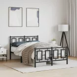 fekete fém ágykeret fej- és lábtámlával 120 x 190 cm
