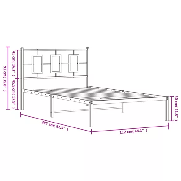 fehér fém ágykeret fejtámlával 107x203 cm