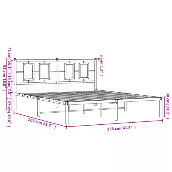 fehér fém ágykeret fejtámlával 150 x 200 cm