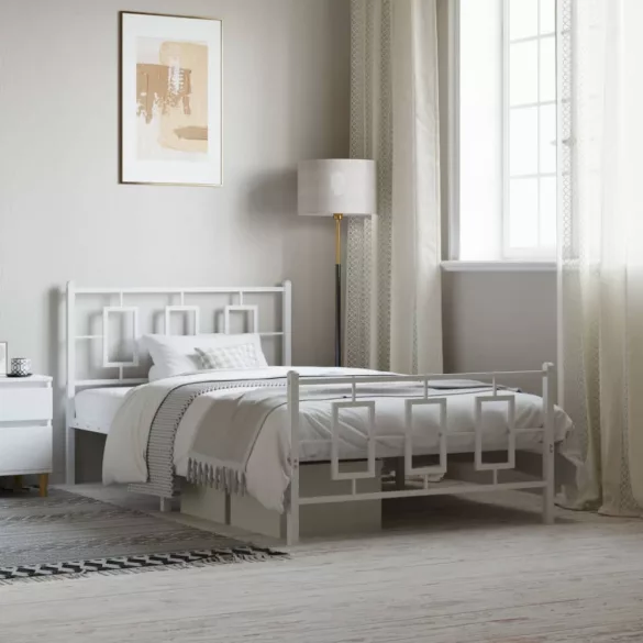 fehér fém ágykeret fej- és lábtámlával 107 x 203 cm
