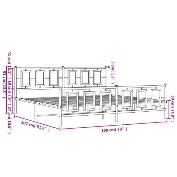 fehér fém ágykeret fej- és lábtámlával 193 x 203 cm