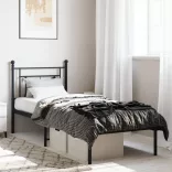 fekete fém ágykeret fejtámlával 75 x 190 cm