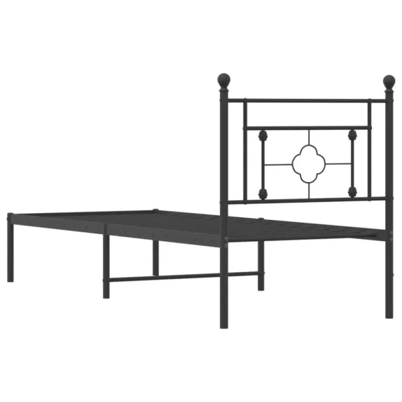 fekete fém ágykeret fejtámlával 75 x 190 cm