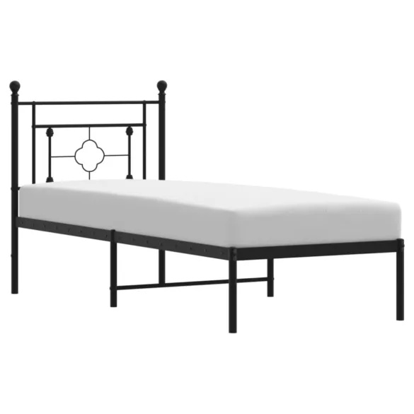 fekete fém ágykeret fejtámlával 80 x 200 cm