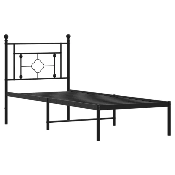 fekete fém ágykeret fejtámlával 80 x 200 cm