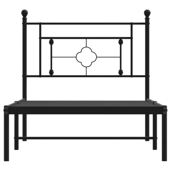 fekete fém ágykeret fejtámlával 90 x 200 cm