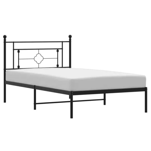 fekete fém ágykeret fejtámlával 107 x 203 cm