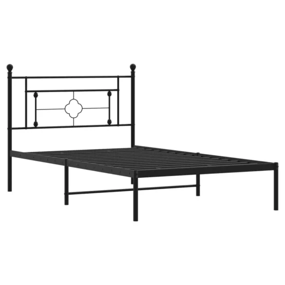 fekete fém ágykeret fejtámlával 107 x 203 cm