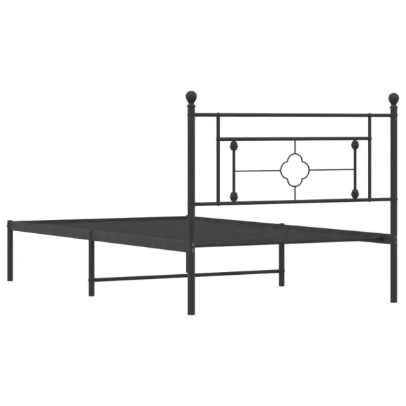 fekete fém ágykeret fejtámlával 107 x 203 cm