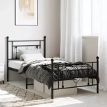 fekete fém ágykeret fej- és lábtámlával 90 x 190 cm