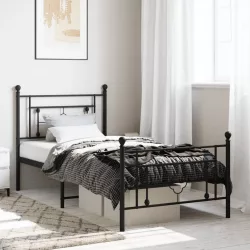 fekete fém ágykeret fej- és lábtámlával 90 x 190 cm