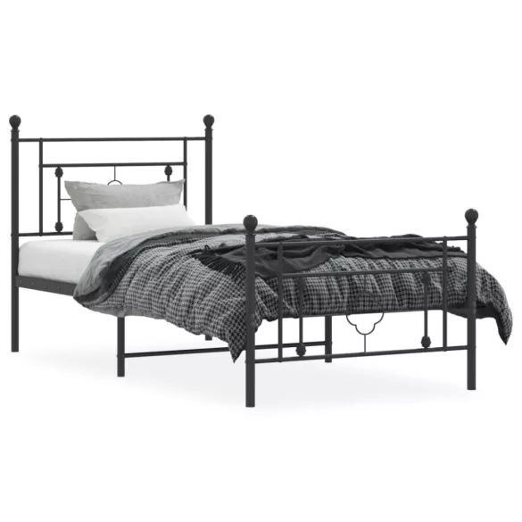 fekete fém ágykeret fej- és lábtámlával 90 x 190 cm