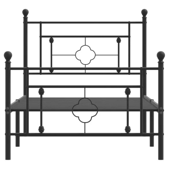 fekete fém ágykeret fej- és lábtámlával 90 x 190 cm