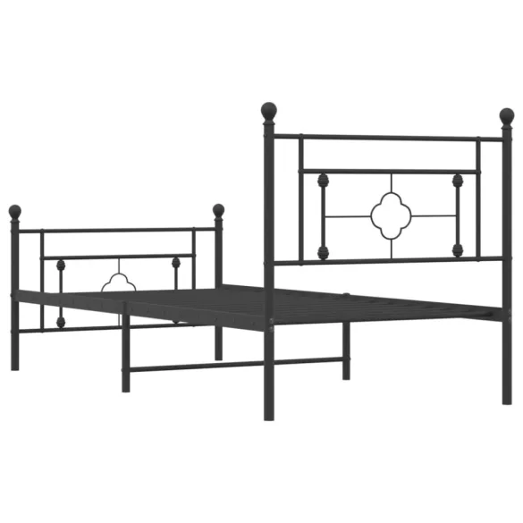 fekete fém ágykeret fej- és lábtámlával 90 x 190 cm