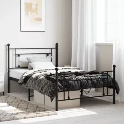 fekete fém ágykeret fej- és lábtámlával 107 x 203 cm