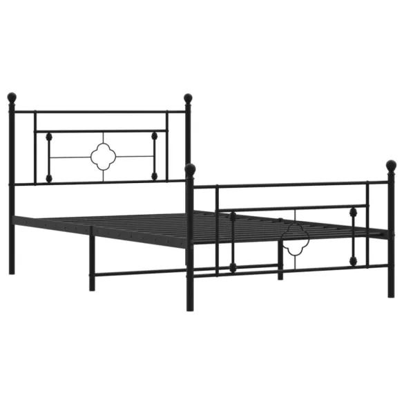 fekete fém ágykeret fej- és lábtámlával 107 x 203 cm