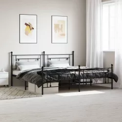 fekete fém ágykeret fej- és lábtámlával 193 x 203 cm