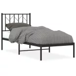 fekete fém ágykeret fejtámlával 75 x 190 cm