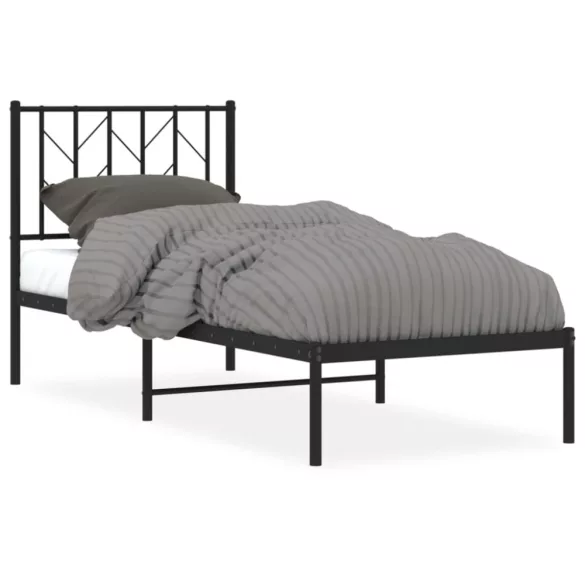 fekete fém ágykeret fejtámlával 75 x 190 cm