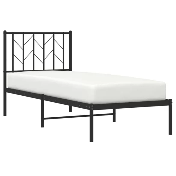 fekete fém ágykeret fejtámlával 75 x 190 cm