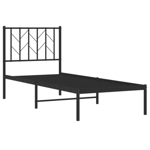 fekete fém ágykeret fejtámlával 75 x 190 cm