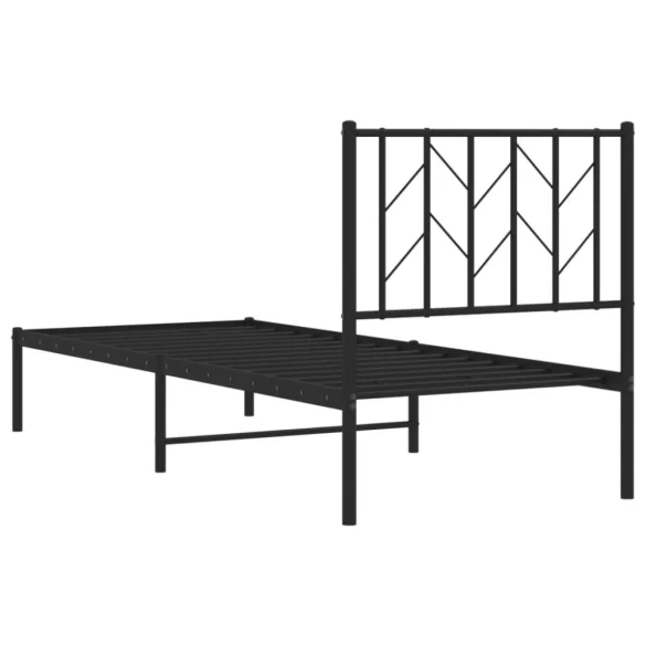 fekete fém ágykeret fejtámlával 75 x 190 cm