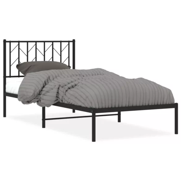 fekete fém ágykeret fejtámlával 90 x 190 cm
