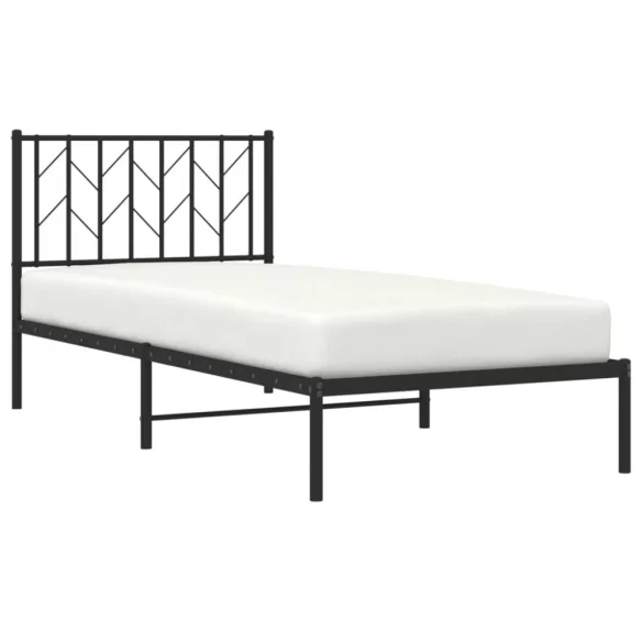 fekete fém ágykeret fejtámlával 90 x 190 cm