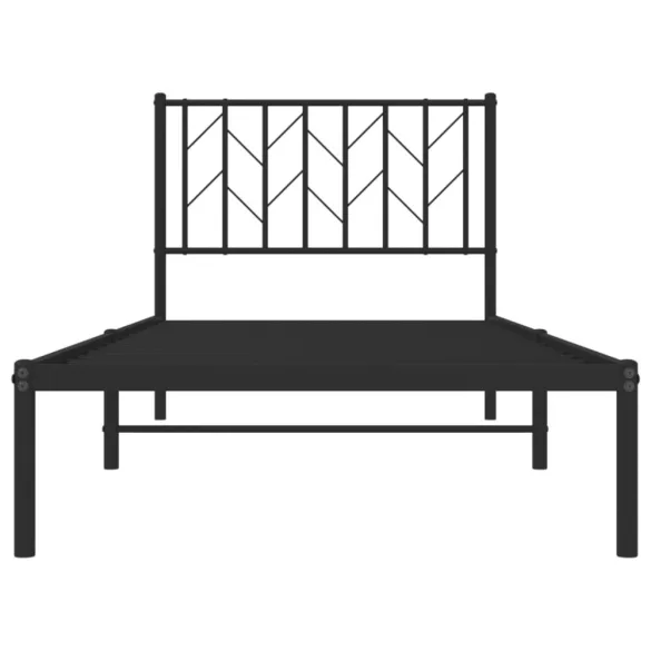 fekete fém ágykeret fejtámlával 90 x 190 cm