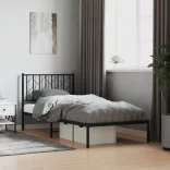 fekete fém ágykeret fejtámlával 90 x 200 cm
