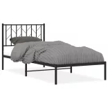fekete fém ágykeret fejtámlával 90 x 200 cm