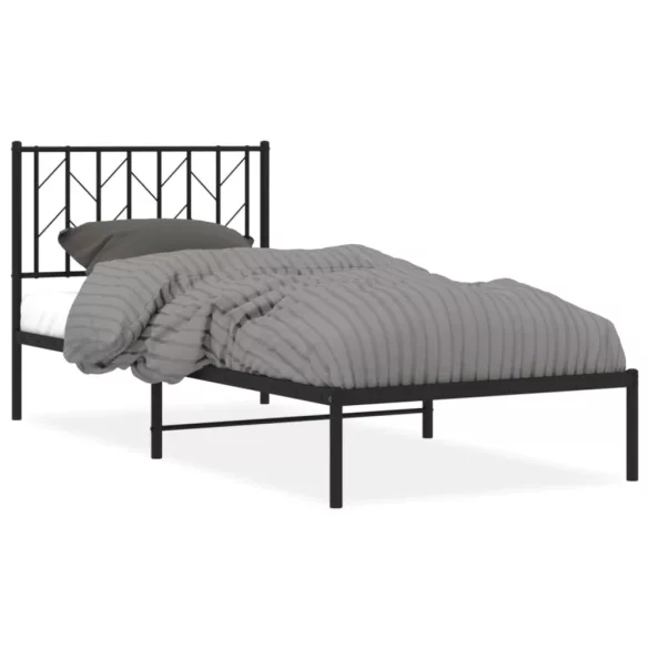 fekete fém ágykeret fejtámlával 90 x 200 cm