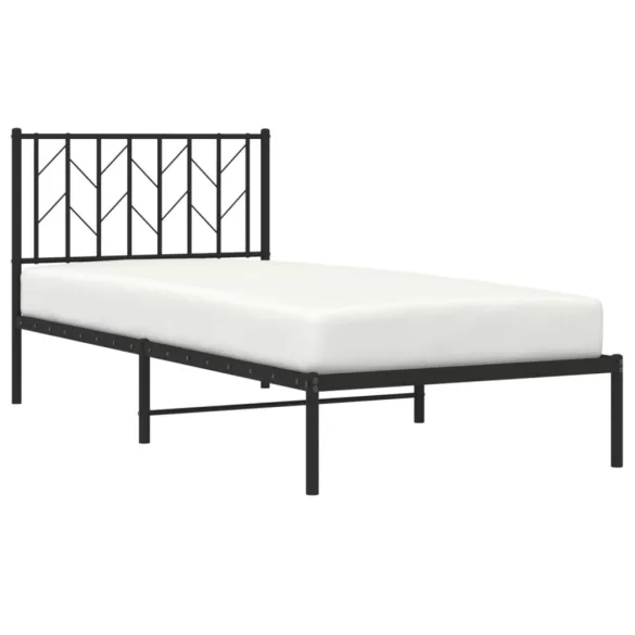 fekete fém ágykeret fejtámlával 90 x 200 cm