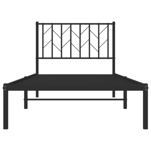 fekete fém ágykeret fejtámlával 90 x 200 cm