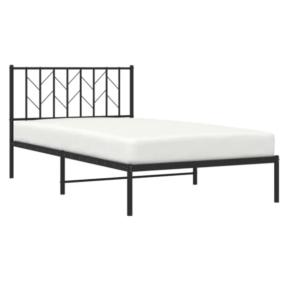 fekete fém ágykeret fejtámlával 107 x 203 cm