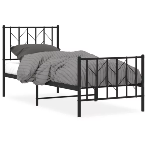 fekete fém ágykeret fej- és lábtámlával 75 x 190 cm