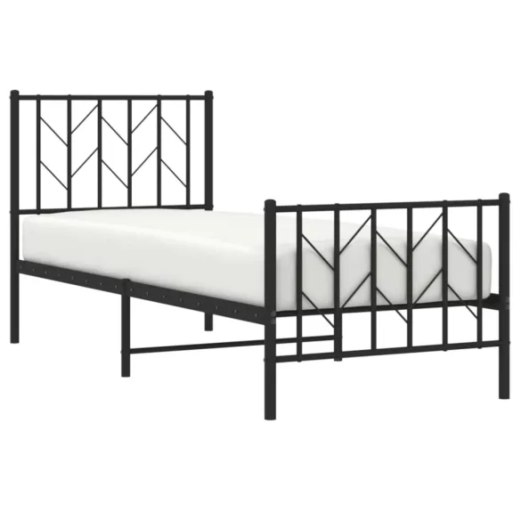 fekete fém ágykeret fej- és lábtámlával 75 x 190 cm