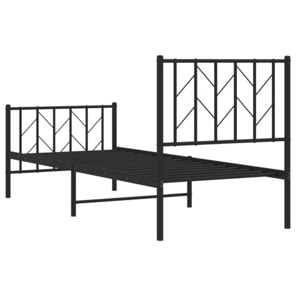 fekete fém ágykeret fej- és lábtámlával 75 x 190 cm