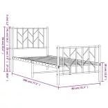 fekete fém ágykeret fej- és lábtámlával 75 x 190 cm