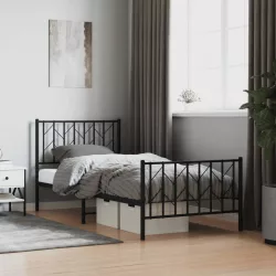 fekete fém ágykeret fej- és lábtámlával 90 x 190 cm