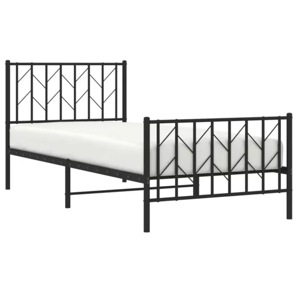 fekete fém ágykeret fej- és lábtámlával 90 x 190 cm
