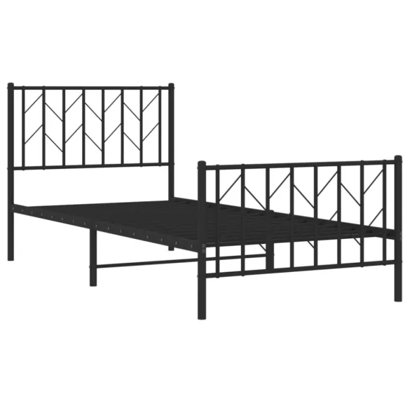 fekete fém ágykeret fej- és lábtámlával 90 x 190 cm