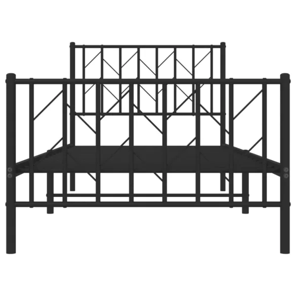 fekete fém ágykeret fej- és lábtámlával 90 x 190 cm