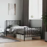 fekete fém ágykeret fej- és lábtámlával 90 x 200 cm