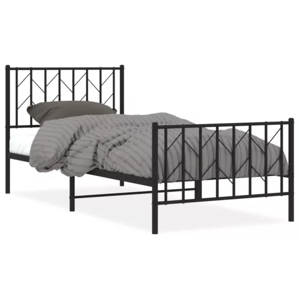 fekete fém ágykeret fej- és lábtámlával 90 x 200 cm